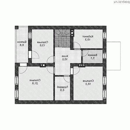 U-174-1P проект двухэтажного дома из пеноблоков размером 11 на 14 - 2-й этаж