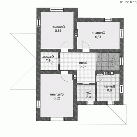 U-175-1P проект двухэтажного дома из пеноблоков размером 14 на 13 - 2-й этаж