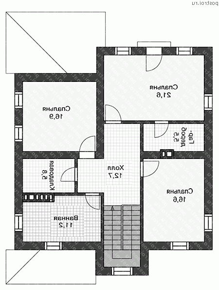 U-183-1P проект двухэтажного дома из пеноблоков размером 13 на 11  - 2-й этаж