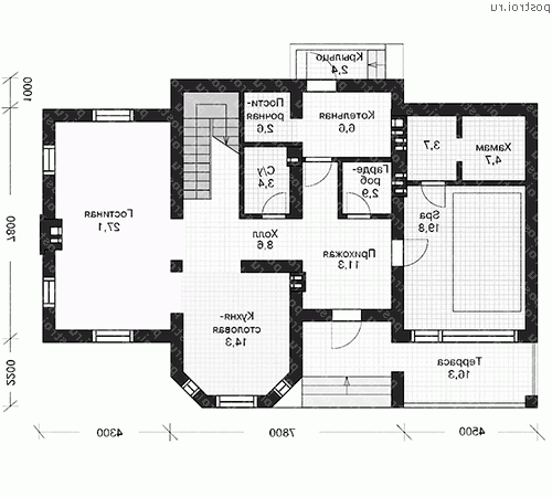 U-184-1P проект двухэтажного дома из пеноблоков размером 11 на 17  - 1-й этаж