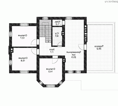 U-184-1P проект двухэтажного дома из пеноблоков размером 11 на 17  - 2-й этаж