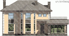 U-184-1P проект двухэтажного дома из пеноблоков размером 11 на 17  - вид спереди