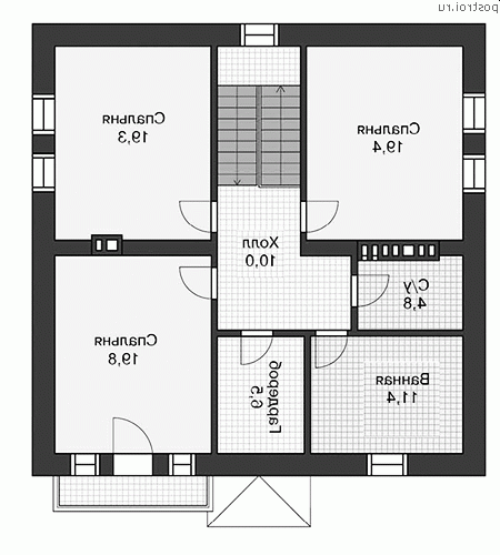 U-185-2K проект двухэтажного дома из кирпича размером 11 на 11  - 2-й этаж