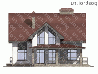 U-187-3P проект одноэтажного дома из пеноблоков с мансардой размером 12 на 12  - вид слева