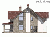 U-187-3P проект одноэтажного дома из пеноблоков с мансардой размером 12 на 12  - вид сзади