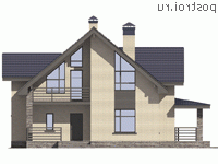 U-187-4P проект одноэтажного дома из пеноблоков с мансардой размером 15 на 12  - вид спереди