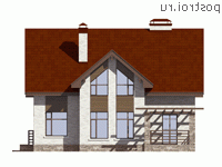 U-187-5P проект одноэтажного дома из пеноблоков с мансардой размером 15 на 12  - вид слева