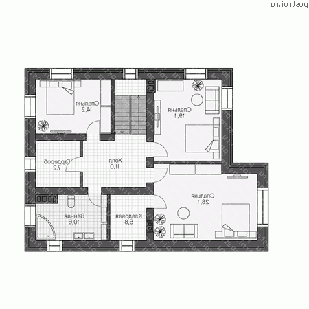 U-189-1P проект двухэтажного дома из пеноблоков размером 13 на 10 - 2-й этаж