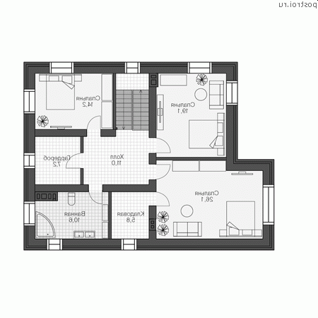 U-189-2K проект двухэтажного дома из кирпича размером 10 на 13 - 2-й этаж