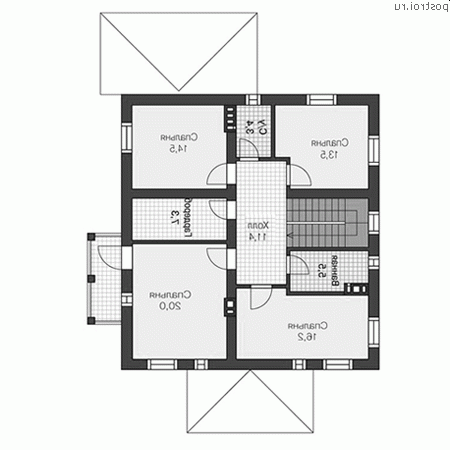 U-190-2P проект двухэтажного коттеджа из пенобетона размером 11 на 12 - 2-й этаж