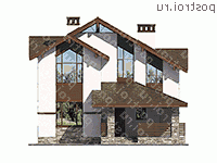 U-191-1P проект одноэтажного коттеджа из пенобетона с мансардой размером 15 на 11  - вид спереди