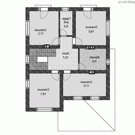 U-191-1P проект одноэтажного коттеджа из пенобетона с мансардой размером 15 на 11  - мансарда