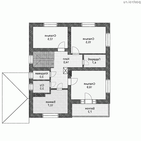 U-193-1P проект двухэтажного дома из пеноблоков размером 12 на 10 - 2-й этаж U-193-1P проект двухэтажного дома из пеноблоков размером 12 на 10 - 2-й этаж