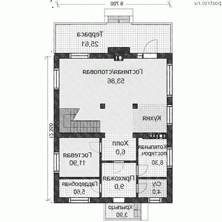 U-194-1P проект одноэтажного коттеджа из пенобетона с мансардой размером 10 на 15 - 1-й этаж