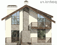 U-194-1P проект одноэтажного коттеджа из пенобетона с мансардой размером 10 на 15 - вид сзади