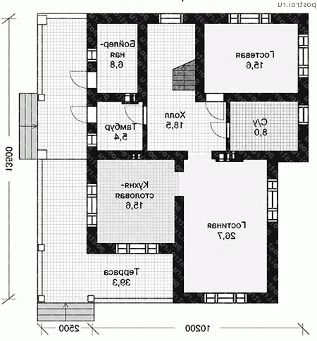 U-197-1P проект двухэтажного дома из пеноблоков размером 14 на 13  - 1-й этаж