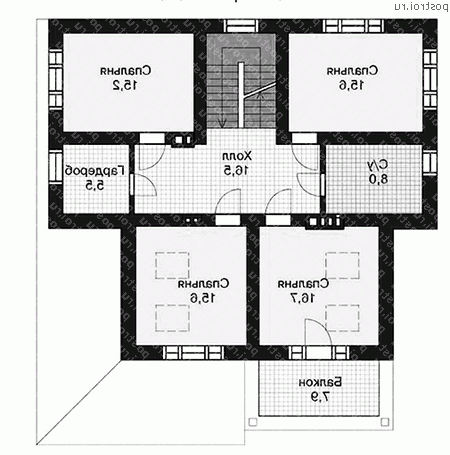 U-197-1P проект двухэтажного дома из пеноблоков размером 14 на 13  - 2-й этаж