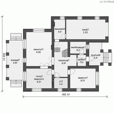 U-202-1K проект двухэтажного дома из кирпича с гаражом размером 13 на 14  - 1-й этаж