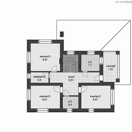 U-202-1K проект двухэтажного дома из кирпича с гаражом размером 13 на 14  - 2-й этаж