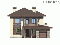 U-202-1K проект двухэтажного дома из кирпича с гаражом размером 13 на 14  - вид спереди