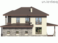 U-202-1K проект двухэтажного дома из кирпича с гаражом размером 13 на 14  - вид слева