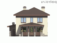 U-202-1K проект двухэтажного дома из кирпича с гаражом размером 13 на 14  - вид сзади