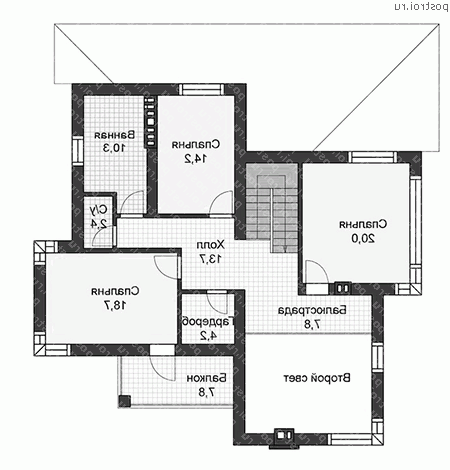 U-202-1P проект двухэтажного дома из пенобетона размером 16 на 15  - 2-й этаж
