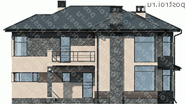 U-202-1P проект двухэтажного дома из пенобетона размером 16 на 15  - вид спереди