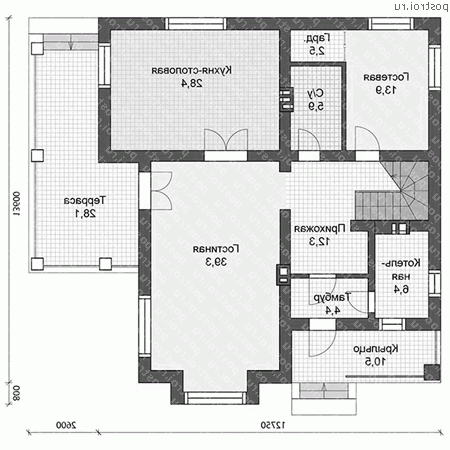 U-213-1K проект двухэтажного дома из кирпича размером 14 на 13  - 1-й этаж