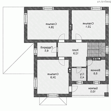 U-213-1K проект двухэтажного дома из кирпича размером 14 на 13  - 2-й этаж