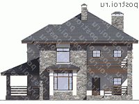 U-213-1K проект двухэтажного дома из кирпича размером 14 на 13  - вид спереди