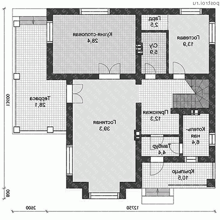U-222-1P проект двухэтажного коттеджа из газобетона размером 14 на 15  - 1-й этаж