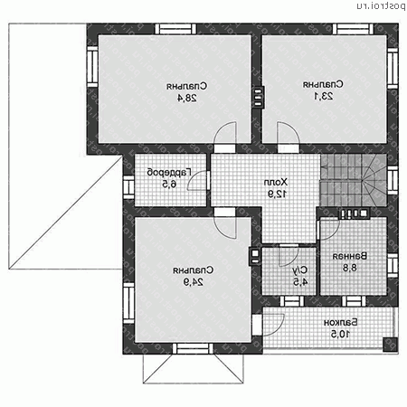 U-222-1P проект двухэтажного коттеджа из газобетона размером 14 на 15  - 2-й этаж
