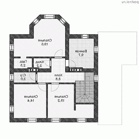 U-224-1P проект двухэтажного коттеджа из газобетона с цоколем размером 12 на 14  - 2-й этаж