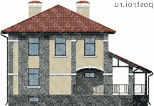 U-224-1P проект двухэтажного коттеджа из газобетона с цоколем размером 12 на 14  - вид спереди