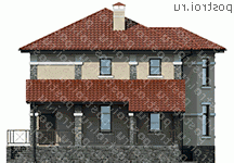 U-224-1P проект двухэтажного коттеджа из газобетона с цоколем размером 12 на 14  - вид слева