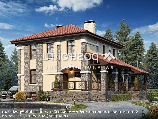 U-224-1P проект двухэтажного коттеджа из газобетона с цоколем размером 12 на 14 