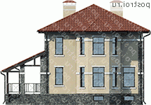 U-224-1P проект двухэтажного коттеджа из газобетона с цоколем размером 12 на 14  - вид сзади