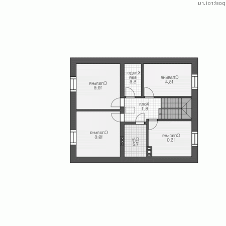 U-228-2P проект двухэтажного коттеджа из газобетона с гаражом размером 14 на 12 - 2-й этаж