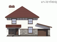 U-228-2P проект двухэтажного коттеджа из газобетона с гаражом размером 14 на 12 - вид спереди
