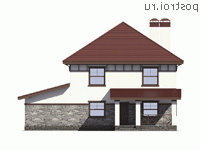 U-228-2P проект двухэтажного коттеджа из газобетона с гаражом размером 14 на 12 - вид сзади