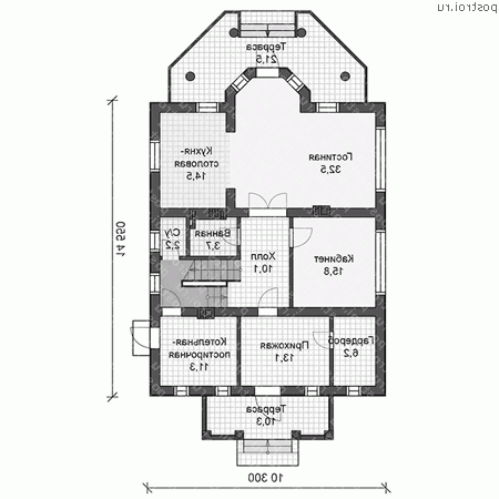 U-229-1P проект двухэтажного коттеджа из газобетона с мансардой размером 15 на 10  - 1-й этаж