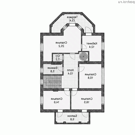 U-229-1P проект двухэтажного коттеджа из газобетона с мансардой размером 15 на 10  - 2-й этаж