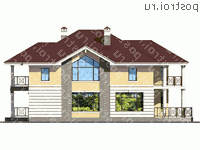 U-229-1P проект двухэтажного коттеджа из газобетона с мансардой размером 15 на 10  - вид слева