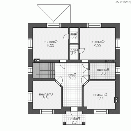 U-230-2K проект двухэтажного дома из кирпича размером 13 на 13  - 2-й этаж