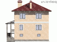 U-237-1P проект двухэтажного дома из газобетона с цоколем и гаражом размером 13 на 11  - вид сзади