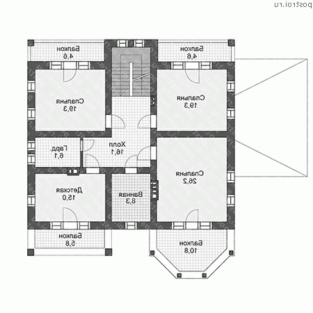 U-241-1P проект двухэтажного дома из газобетона размером 15 на 13  - 2-й этаж