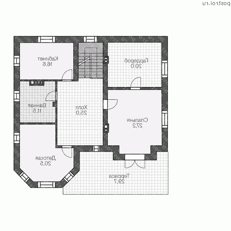 U-244-1P проект двухэтажного дома из газобетона с мансардой размером 13 на 13  - 2-й этаж