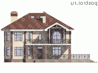 U-244-1P проект двухэтажного дома из газобетона с мансардой размером 13 на 13  - вид спереди