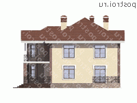 U-244-1P проект двухэтажного дома из газобетона с мансардой размером 13 на 13  - вид слева